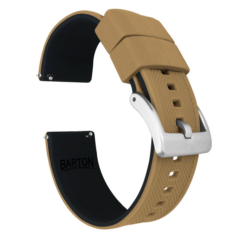 BARTON WATCH BANDS Quick Release Elite Silicone Watch Bands, Khaki Tan Top/Black Bottom, 22mm - Image 2